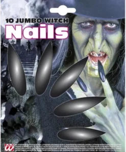 10 Ongles Noirs Sorcière Avec Adhésifs